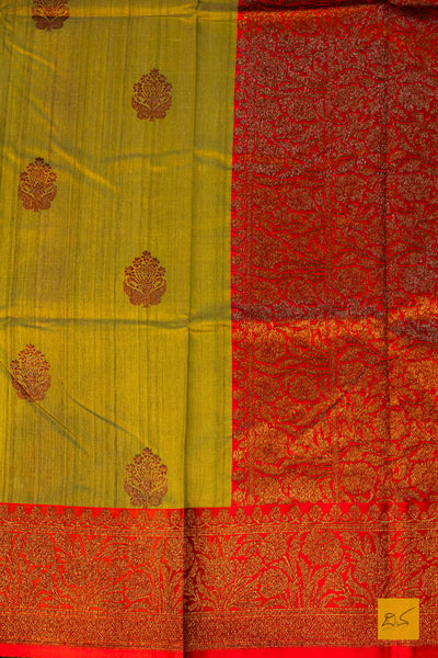 Subhadra- Green Banarasi Tussar Silk Handwoven Saree