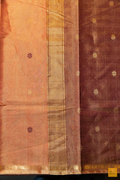 Sudha- Cream Tissue Maheshwari Silk Cotton Handwoven Saree