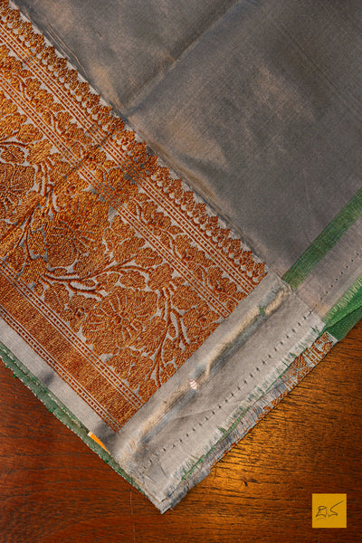Chandramallika- Green Banarasi Tussar Silk Handwoven Saree