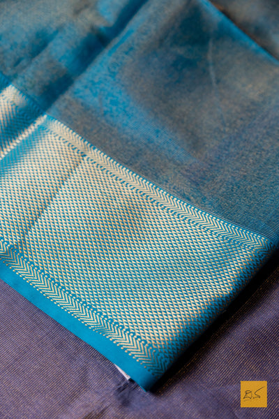 Niranjana- Purple-Blue Tissue Maheshwari Silk Cotton Handwoven Saree