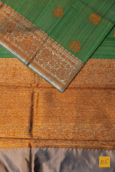 Chandramallika- Green Banarasi Tussar Silk Handwoven Saree