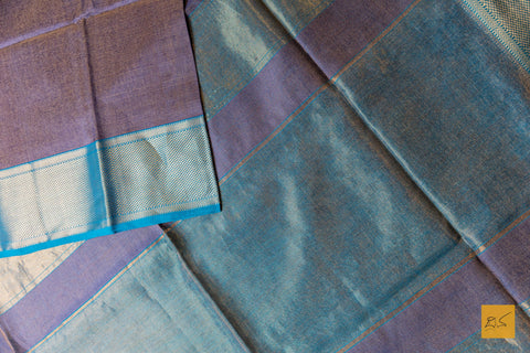 Niranjana- Purple-Blue Tissue Maheshwari Silk Cotton Handwoven Saree
