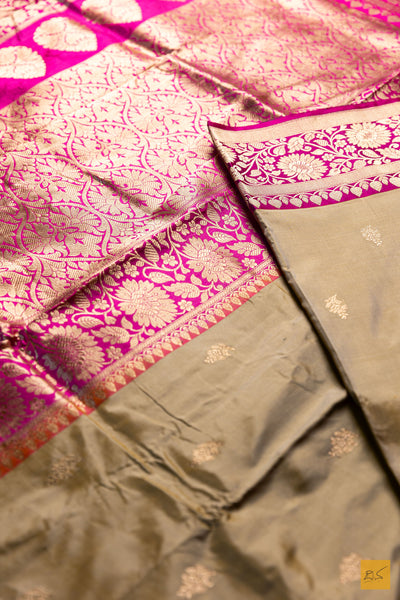 Avyuktha- Grey Banarasi Katan Silk Handwoven Saree