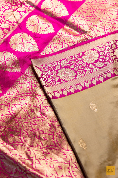 Avyuktha- Grey Banarasi Katan Silk Handwoven Saree