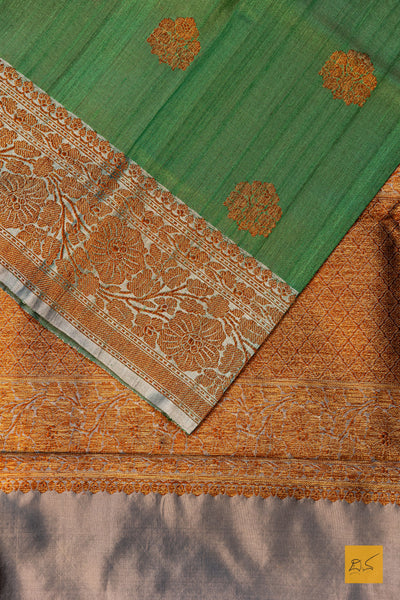 Chandramallika- Green Banarasi Tussar Silk Handwoven Saree