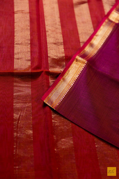 Smrithi- Pink Maheshwari Silk Cotton Handwoven Saree