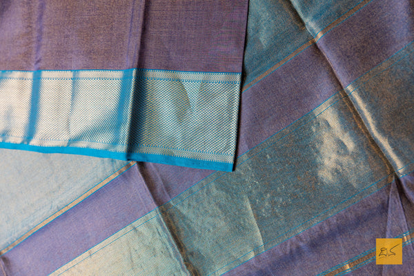 Niranjana- Purple-Blue Tissue Maheshwari Silk Cotton Handwoven Saree