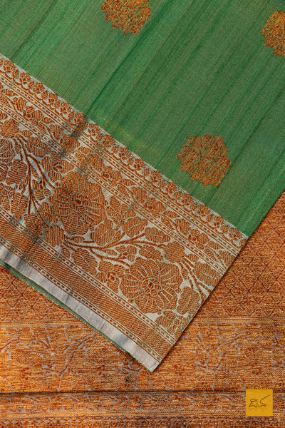 Chandramallika- Green Banarasi Tussar Silk Handwoven Saree