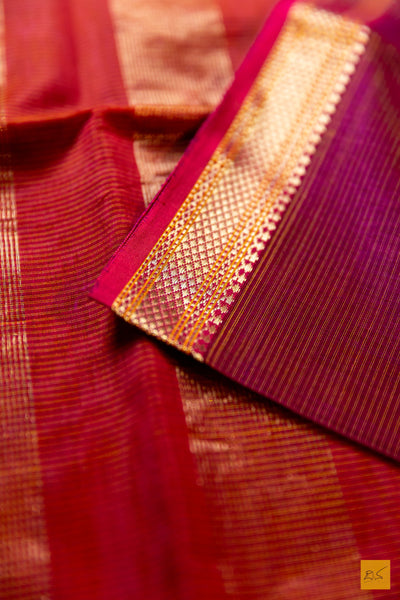 Smrithi- Pink Maheshwari Silk Cotton Handwoven Saree