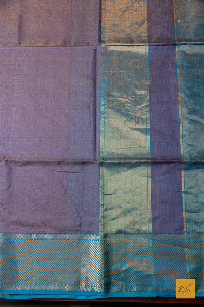 Niranjana- Purple-Blue Tissue Maheshwari Silk Cotton Handwoven Saree