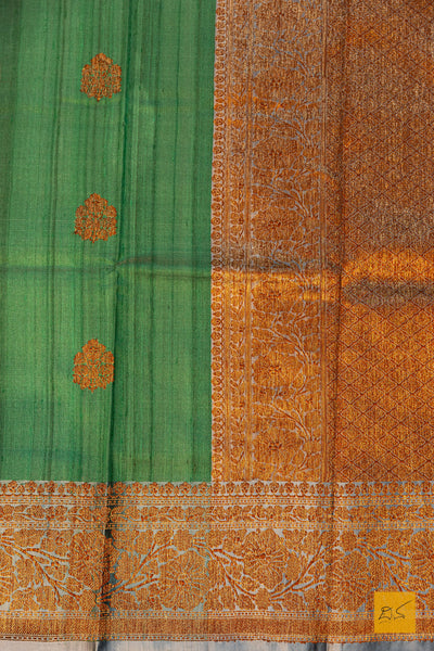 Chandramallika- Green Banarasi Tussar Silk Handwoven Saree