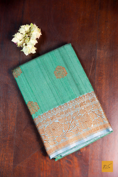 Chandramallika- Green Banarasi Tussar Silk Handwoven Saree