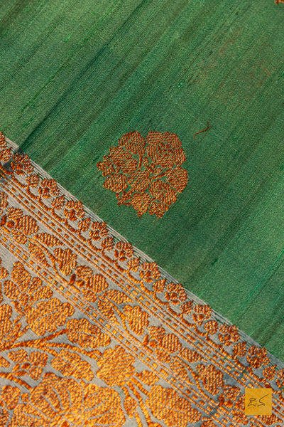 Chandramallika- Green Banarasi Tussar Silk Handwoven Saree
