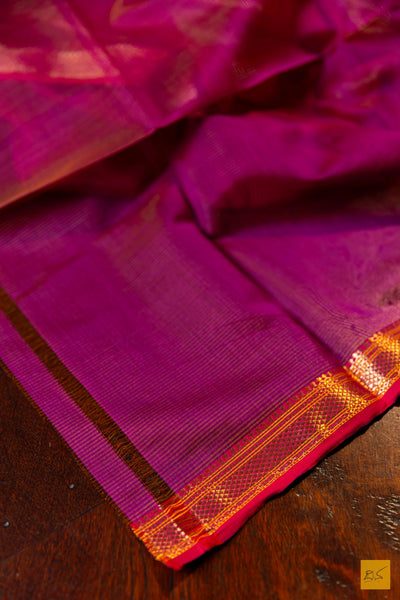 Smrithi- Pink Maheshwari Silk Cotton Handwoven Saree