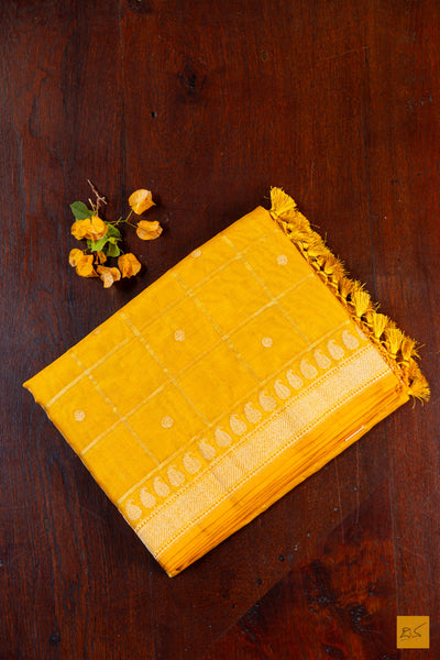Yellow Tissue Organza Banarasi Handwoven Saree