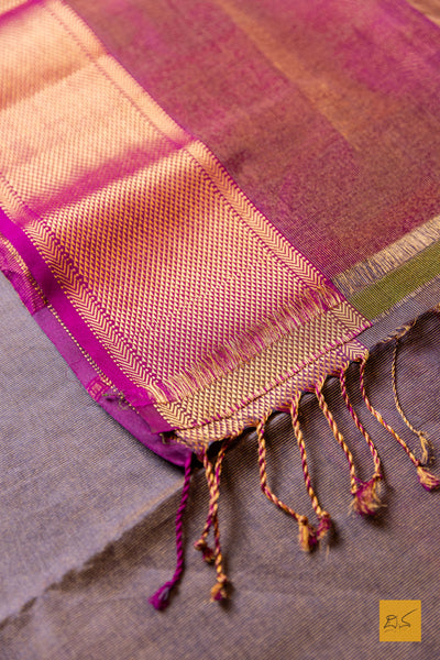 Nirlepa- Purple-Pink Tissue Maheshwari Silk Cotton Handwoven Saree