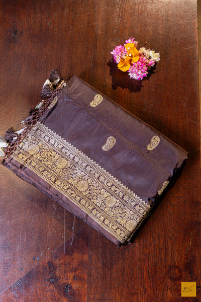 Sarika- Brown Banarasi Katan Silk Handwoven Saree