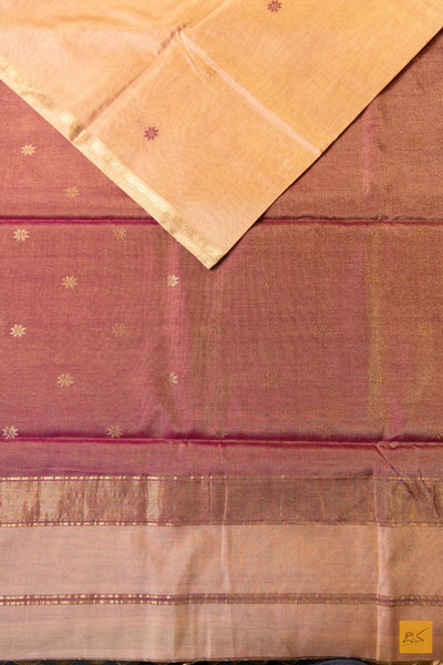 Sridha- Cream Tissue Maheshwari Silk Cotton Handwoven Saree