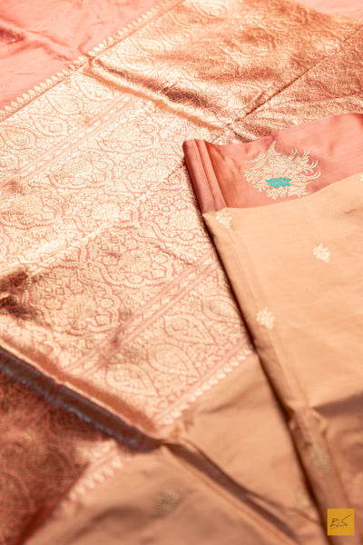 Akshari- Peach Banarasi Katan Silk Handwoven Saree