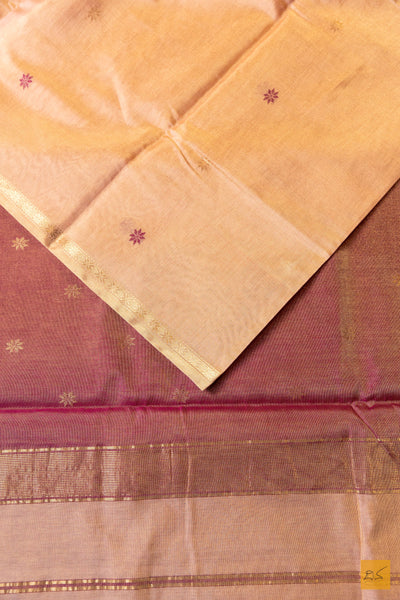 Sridha- Cream Tissue Maheshwari Silk Cotton Handwoven Saree