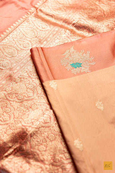 Akshari- Peach Banarasi Katan Silk Handwoven Saree