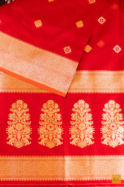 Red Kora Organza Banarasi Handwoven Saree