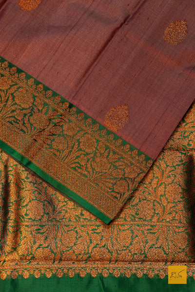 Vidyunmala- Purple Banarasi Tussar Silk Handwoven Saree