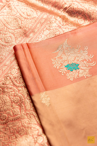 Akshari- Peach Banarasi Katan Silk Handwoven Saree