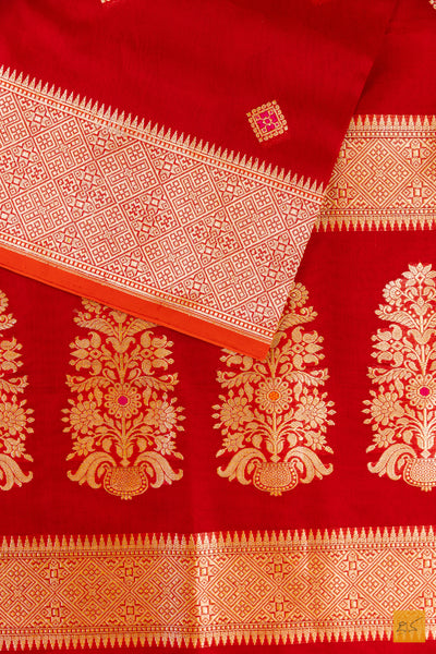 Red Kora Organza Banarasi Handwoven Saree