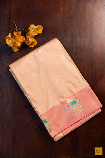 Akshari- Peach Banarasi Katan Silk Handwoven Saree