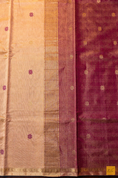 Sridha- Cream Tissue Maheshwari Silk Cotton Handwoven Saree
