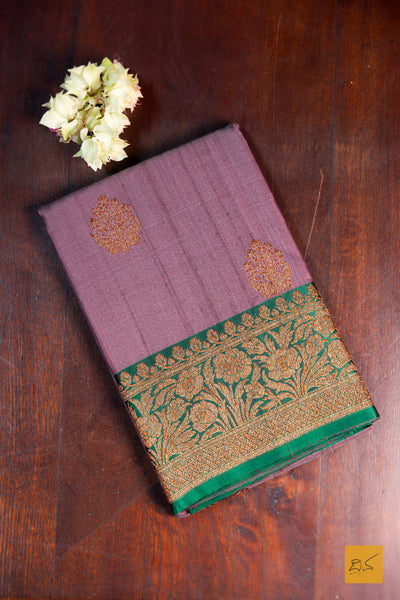 Vidyunmala- Purple Banarasi Tussar Silk Handwoven Saree