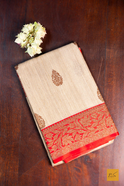 Bhama- Off White Banarasi Tussar Silk Handwoven Saree