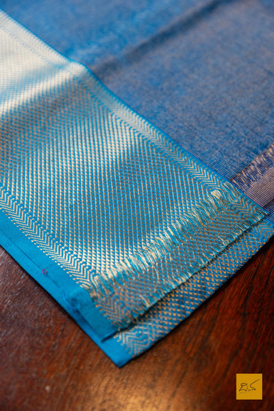 Nirmala- Blue Tissue Maheshwari Silk Cotton Handwoven Saree