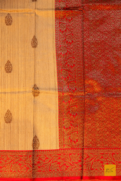Bhama- Off White Banarasi Tussar Silk Handwoven Saree