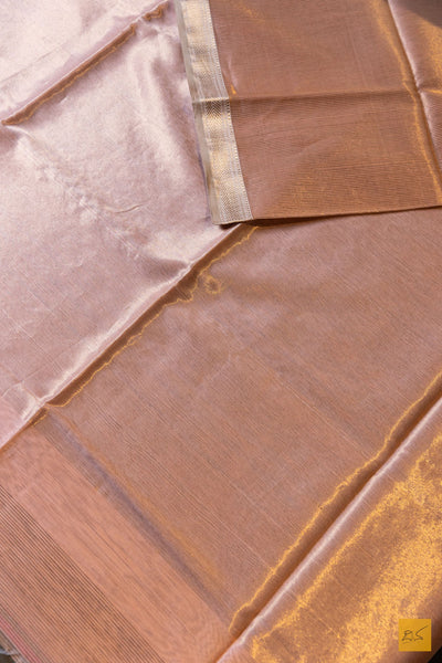 Padmavathi- Peach Tissue Maheshwari Silk Cotton Handwoven Saree