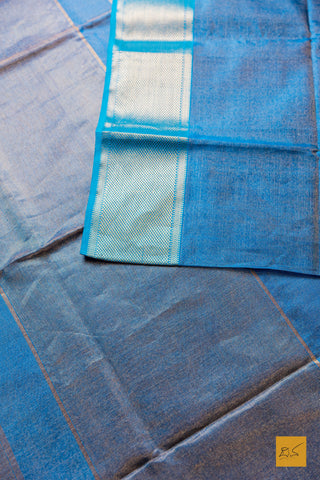 Nirmala- Blue Tissue Maheshwari Silk Cotton Handwoven Saree