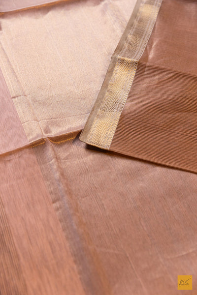 Padmavathi- Peach Tissue Maheshwari Silk Cotton Handwoven Saree