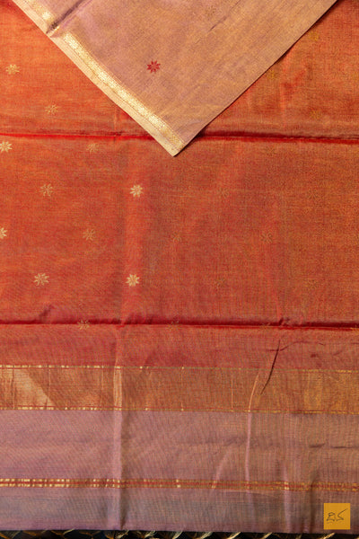 Sowmya- Purple Tissue Maheshwari Silk Cotton Handwoven Saree