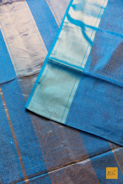 Nirmala- Blue Tissue Maheshwari Silk Cotton Handwoven Saree