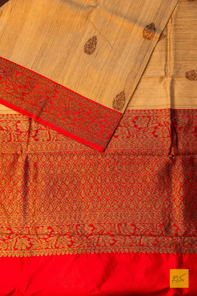 Bhama- Off White Banarasi Tussar Silk Handwoven Saree