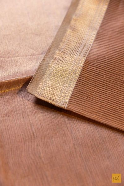 Padmavathi- Peach Tissue Maheshwari Silk Cotton Handwoven Saree