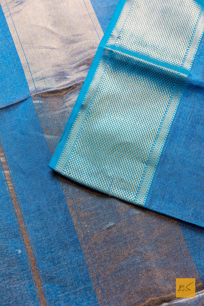 Nirmala- Blue Tissue Maheshwari Silk Cotton Handwoven Saree