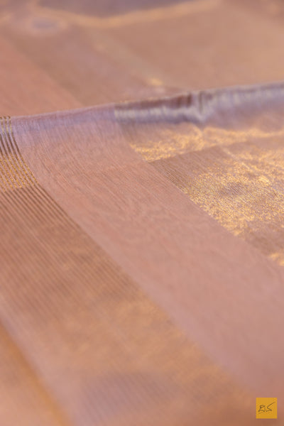 Padmavathi- Peach Tissue Maheshwari Silk Cotton Handwoven Saree