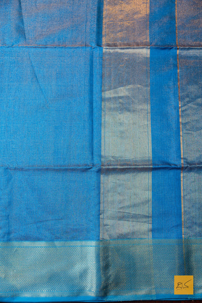 Nirmala- Blue Tissue Maheshwari Silk Cotton Handwoven Saree