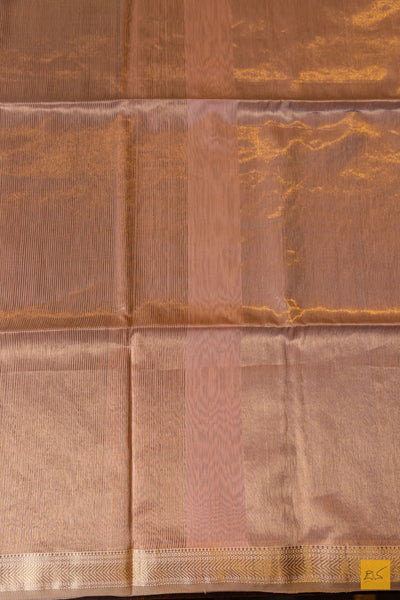 Padmavathi- Peach Tissue Maheshwari Silk Cotton Handwoven Saree