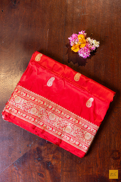 Saroja- Red Banarasi Katan Silk Handwoven Saree