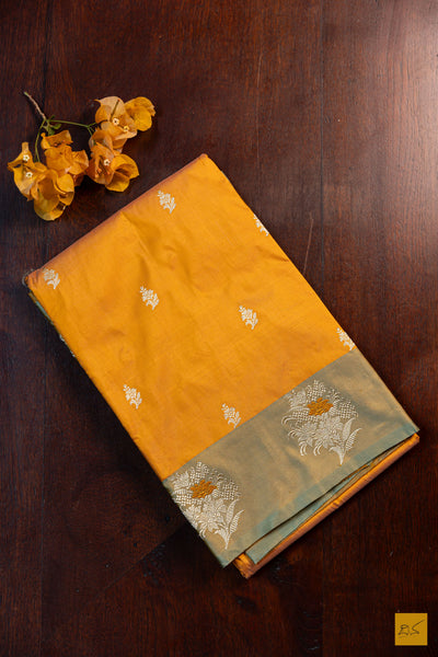 Mohini- Yellow Banarasi Katan Silk Handwoven Saree