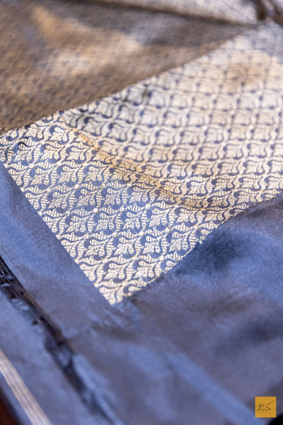 Sagari- Grey Banarasi Katan Silk Handwoven Saree