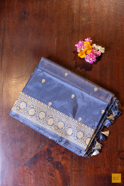 Sagari- Grey Banarasi Katan Silk Handwoven Saree